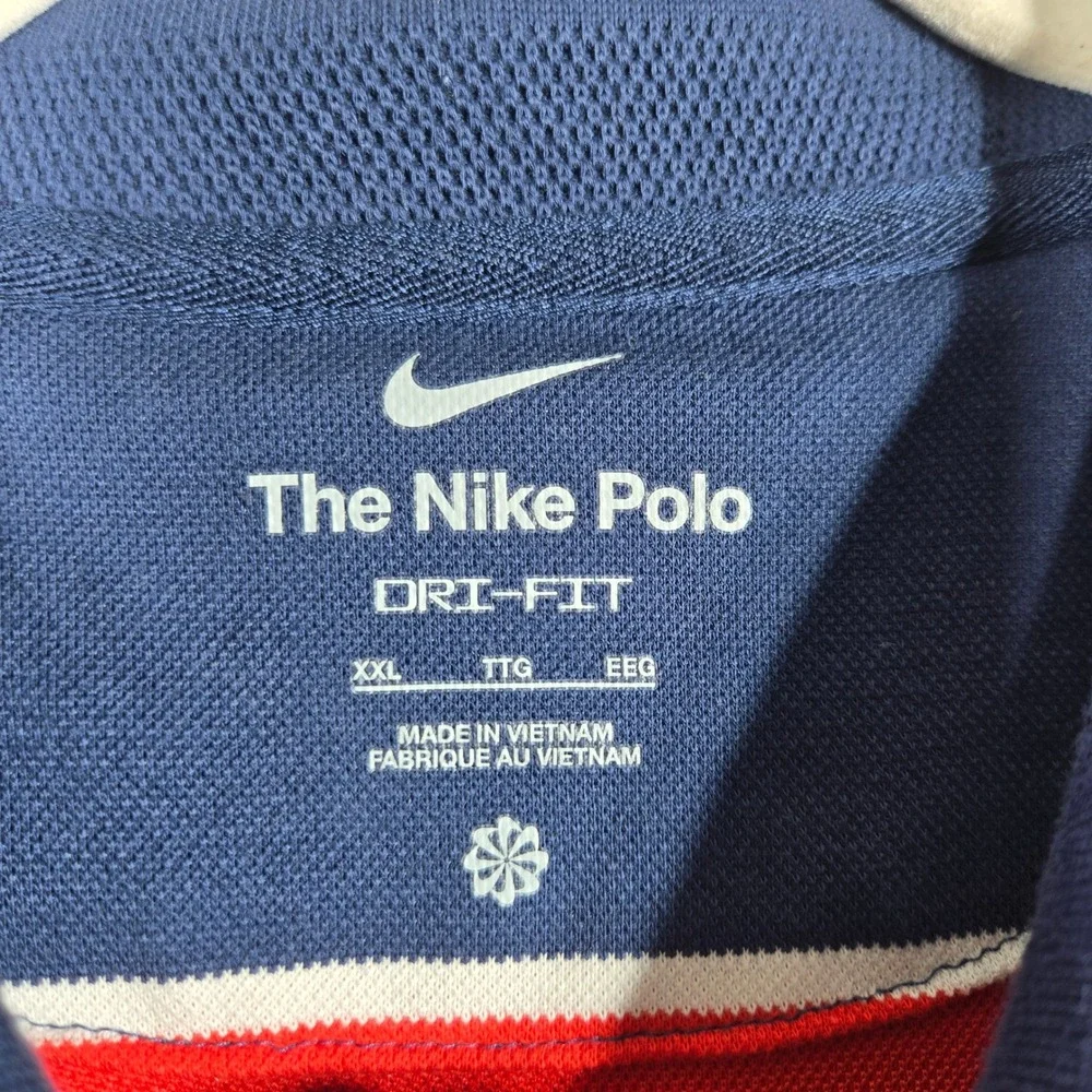 Nike USMNT Polo Shirt Mens XXL Blue Striped USA Soccer Crest Dri-Fit Futbol